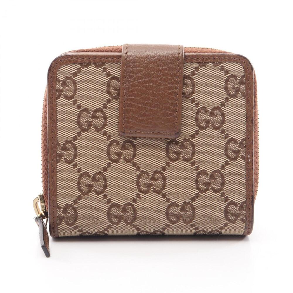 Gucci GG Canvas Bi-fold Wallet, Leather, Women's, Beige/Brown, 346056